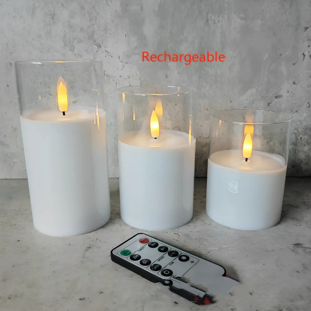 Electroplated glass LED electronic candle with gold finish and realistic flame simulation