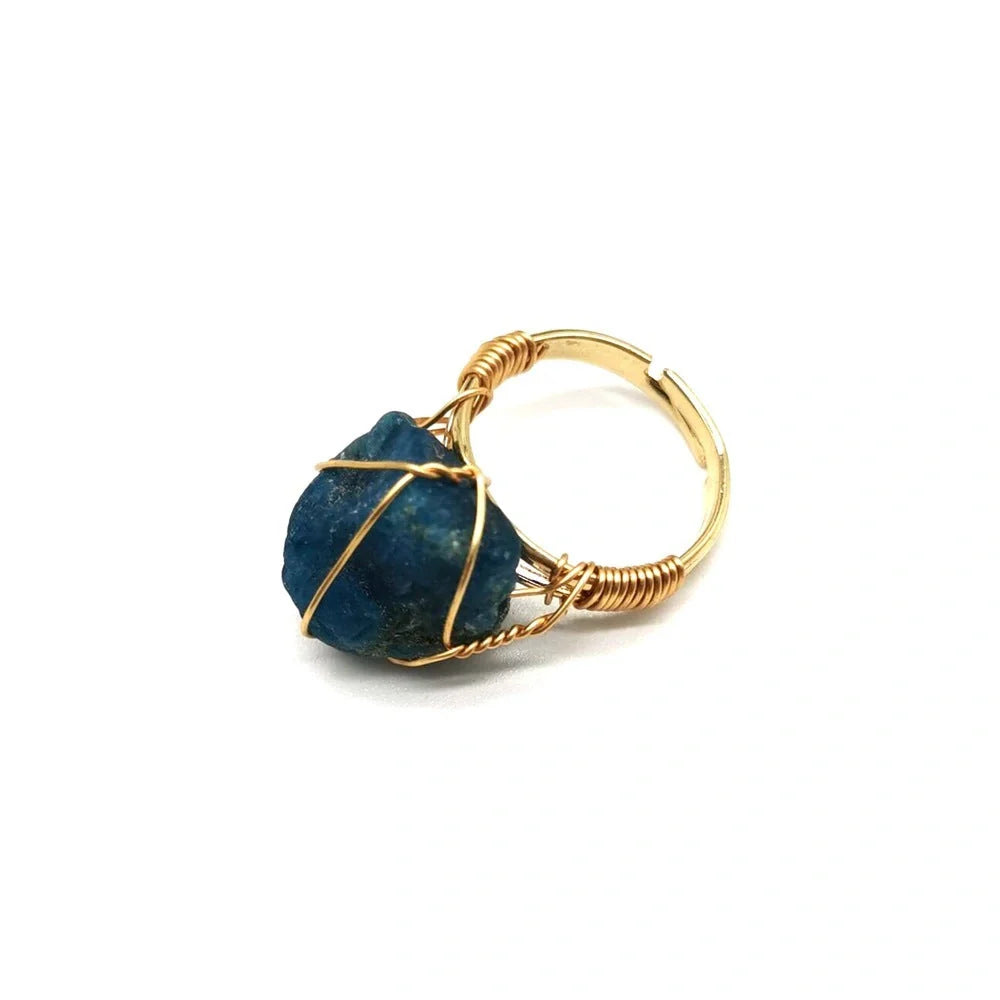 Elegant adjustable ring made with a variety of natural gemstones like citrine, green aventurine, and amethyst