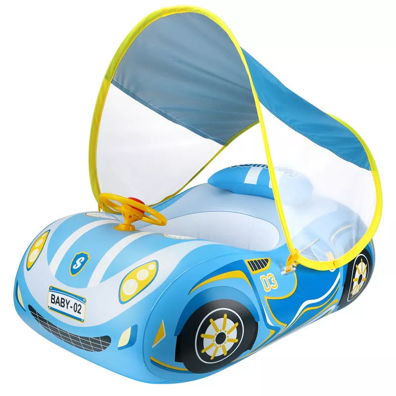 Children's running model swimming ring with sun protection and steering wheel