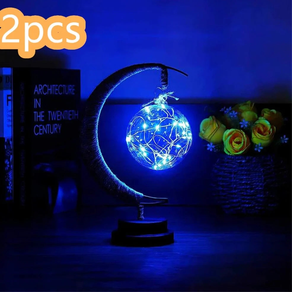 Star-shaped wrought iron LED decorative light with copper wire detailing and glass shell, measuring 280mm by 140mm by 130mm