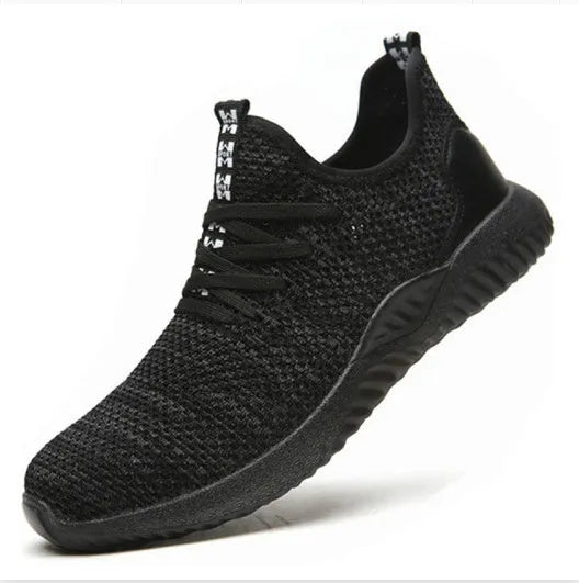 Steel toe cap safety shoes in black with EVA sole for shock absorption and anti-static features