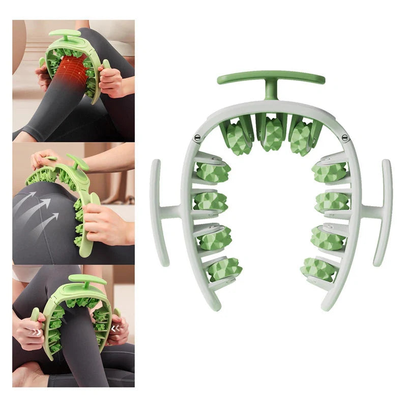 Detachable 11-wheel manual massager in white pink, white green, or green for full body muscle relief