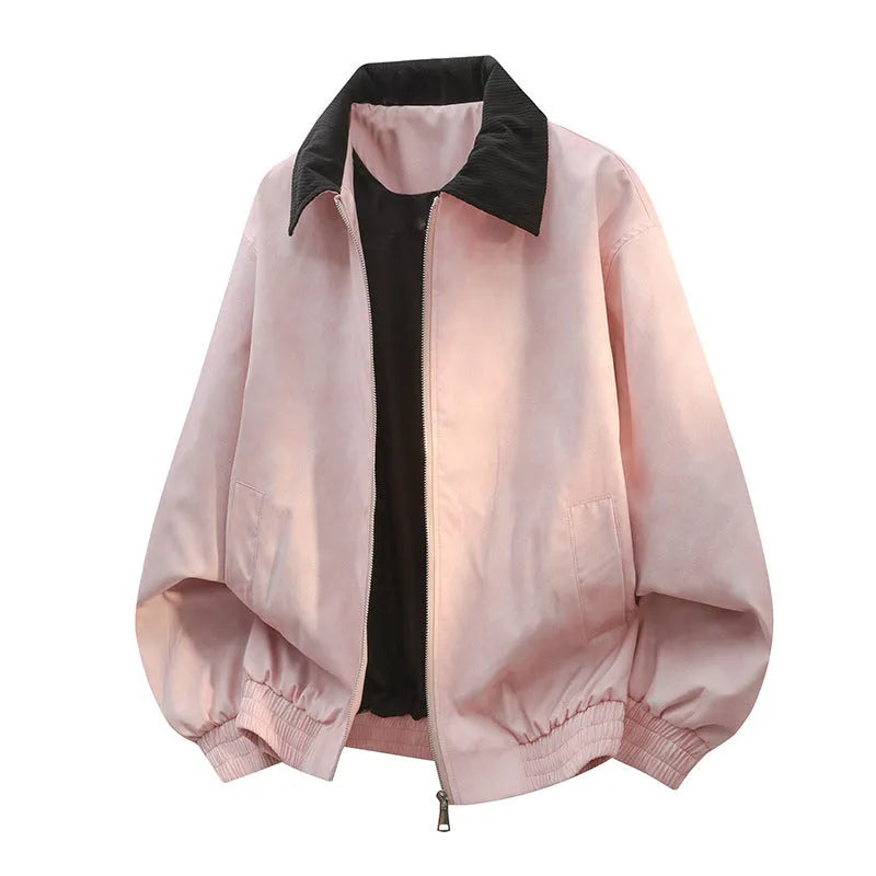Men's black casual jacket with detailed stitching on the lapel and straight hem, showing side seam pockets.