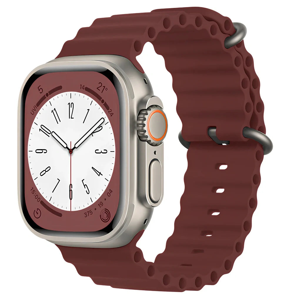 Ocean silicone watch band in midnight blue for Apple Watch 42mm, with buckle closure and flexible fit