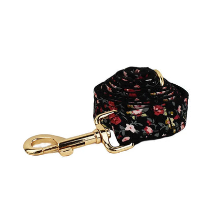 Cloth dog collar and leash set with matching vest and removable bow decoration in multiple size options