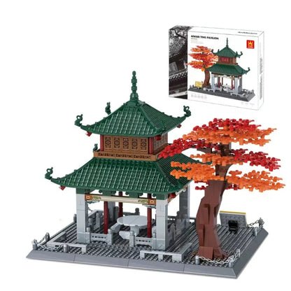 Wange building block set with 800+ ABS plastic pieces for constructing architectural landmark models