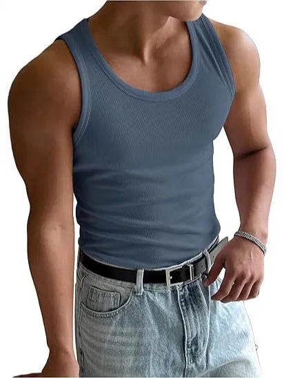 Men's tight-fitting round neck workout t-shirt in polyester with wool lining for summer sports