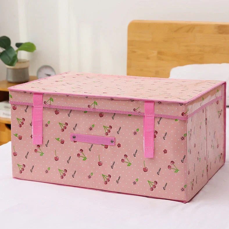 Fabric foldable storage box in light grey with dimensions 40×30×25cm showing folded and unfolded states