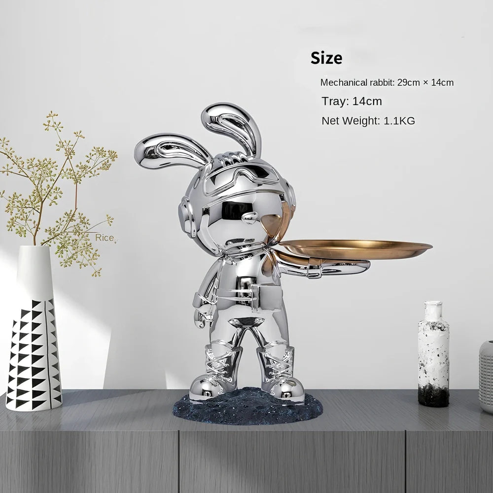 White resin pallet rabbit key storage box, 15cm tall with rear slots for six keys on home entry shelf