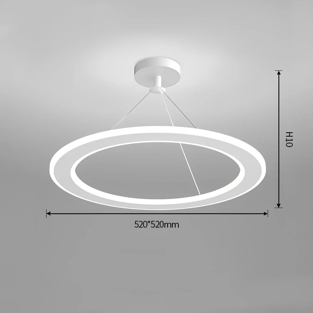 Circular LED bedroom chandelier with iron body and PMMA shade in black, gold or white