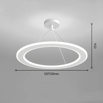 Circular LED bedroom chandelier with iron body and PMMA shade in black, gold or white