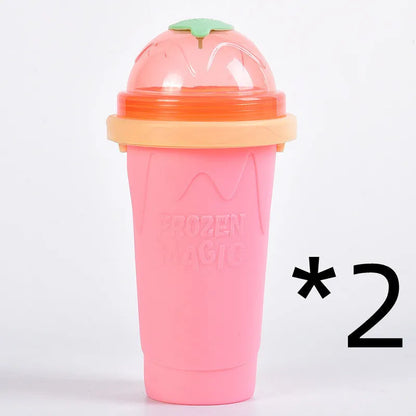 Silicone quick-freeze slush maker cup in mint green with lid and straw spoon