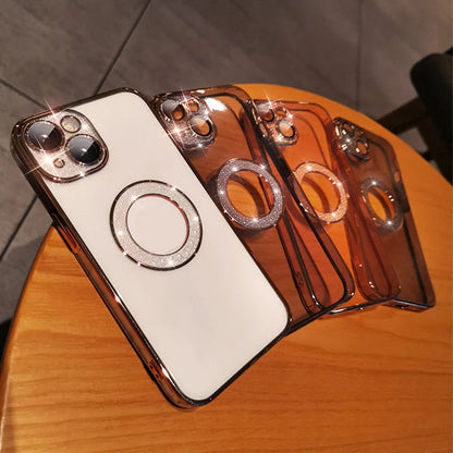 Electroplated diamond ring design iPhone case in various colors with lens protection