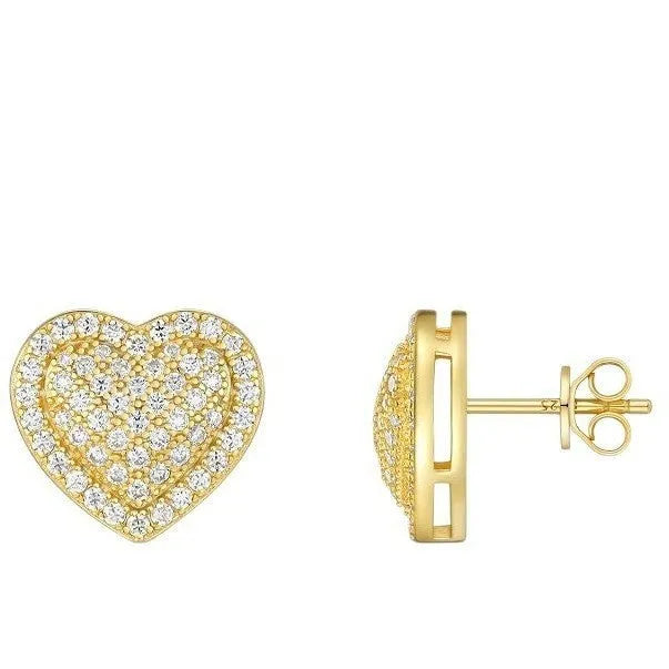 Golden S925 silver stud earrings with a heart-shaped moissanite stone.