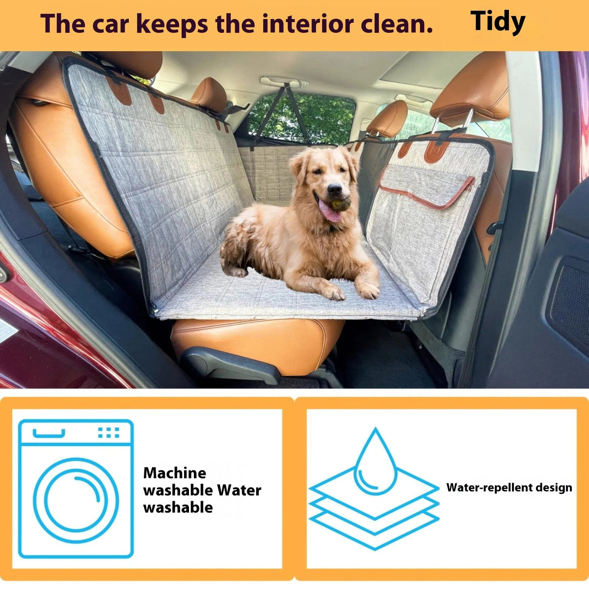 Widened support plate car dog bed rear seat pet pad in gray cationic or black 600D cloth with safety belt
