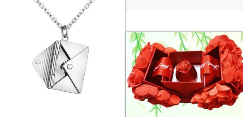 Stylish titanium steel envelope necklace with a discreet compartment for storing personal keepsakes