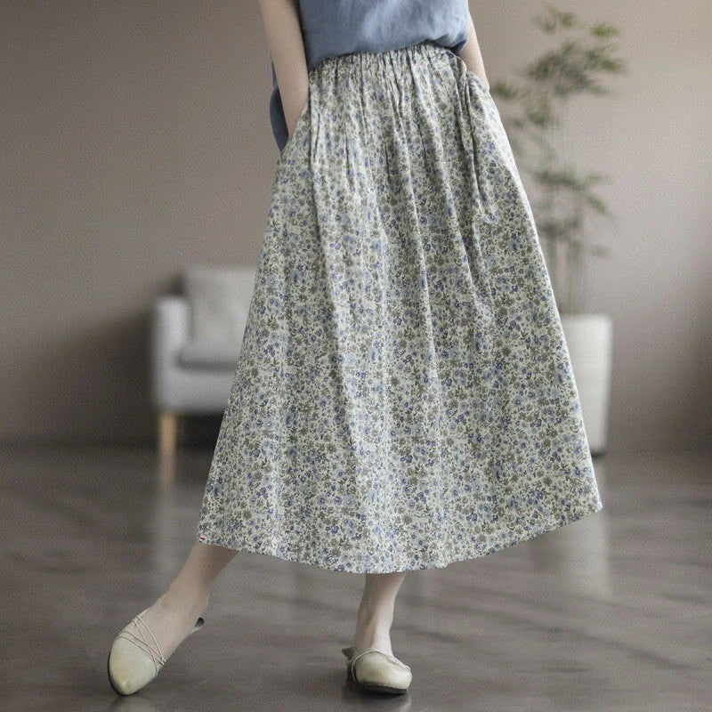 Chic floral printed cotton skirt in vibrant colors, perfect for any occasion.