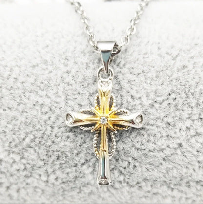 Octagonal star-shaped silver cross pendant necklace with an adjustable chain, a versatile and stylish accessory for women