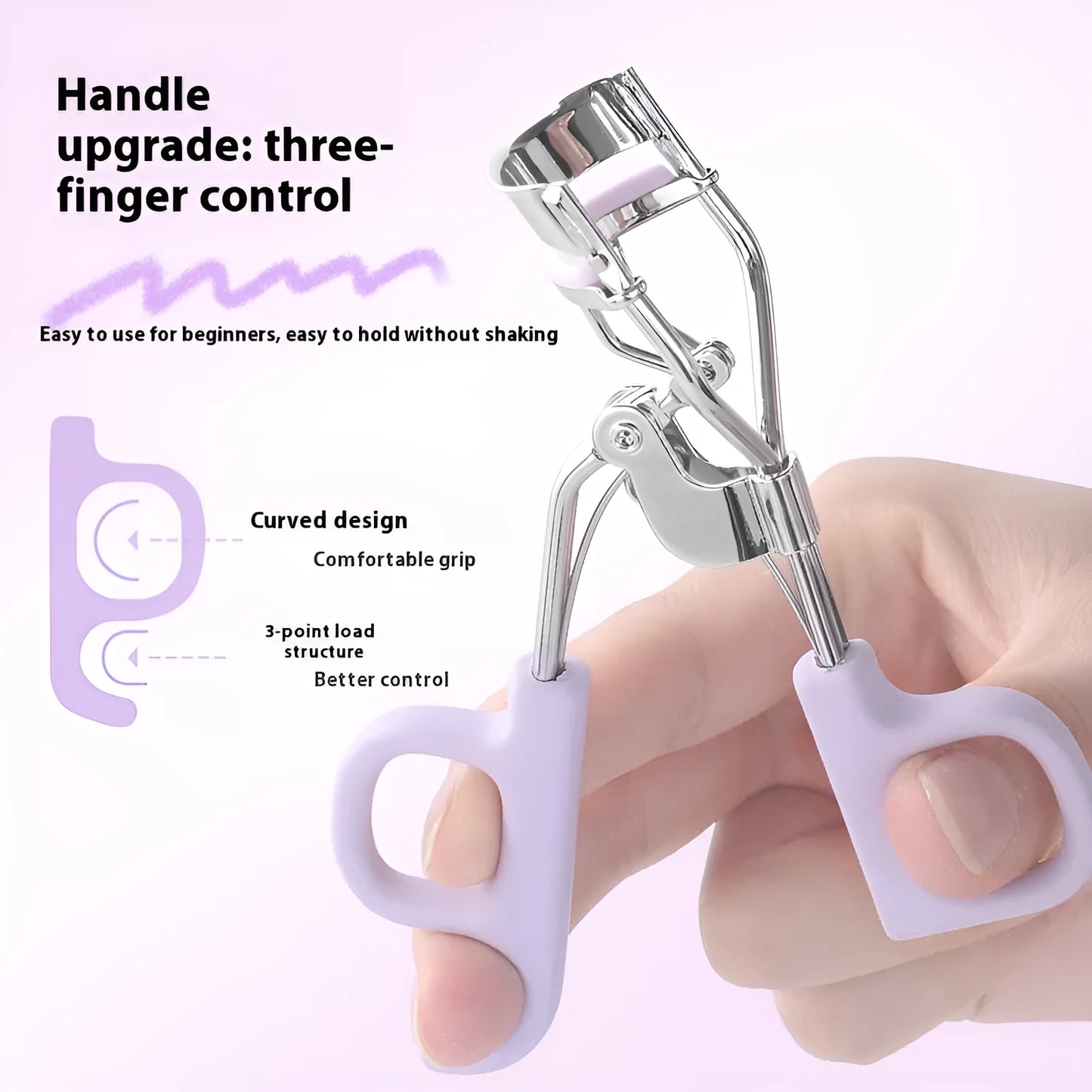 Pink eyelash curler with A4 chrome scissors handle design and carbon steel construction