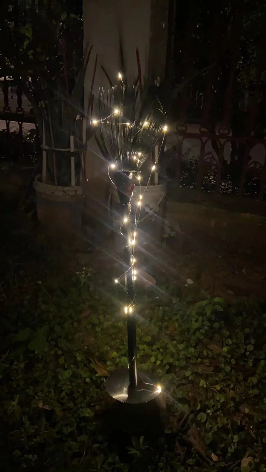 Halloween Pre-lit Broom with orange mini lights and textured handle