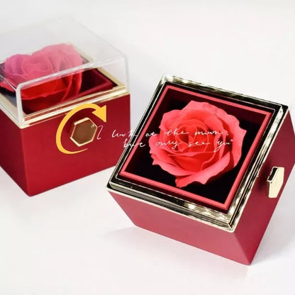 Rotating soap flower rose gift box with jewelry drawer in red, blue, lake blue, or pink