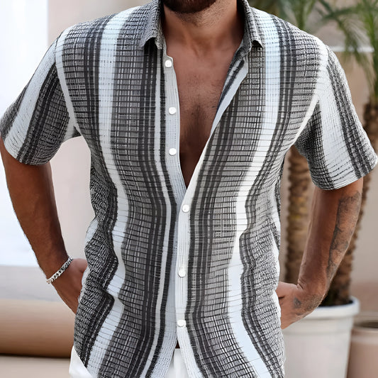 Men's slim fit short sleeve shirt with colourful 3D digital floral print on polyester fabric
