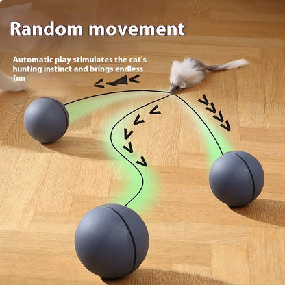 Automatic intelligent rolling ball pet toy with plush mouse attachment for cats and dogs