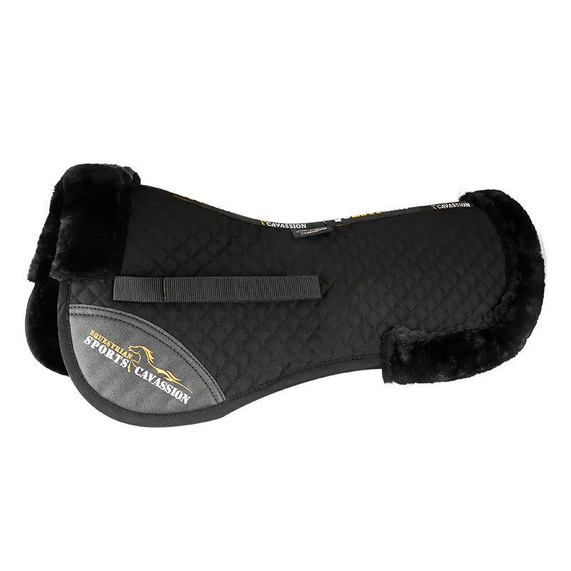 Equestrian riding saddle pad wool shock absorber in black colour with waist protection design