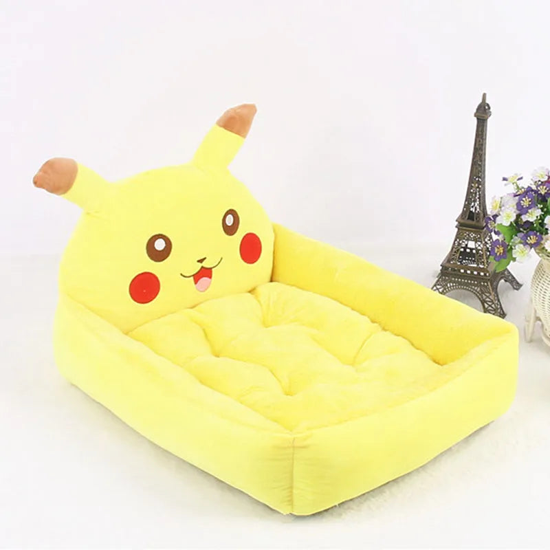 Cartoon-style soft pet bed sofa for small dogs and cats with a washable cover