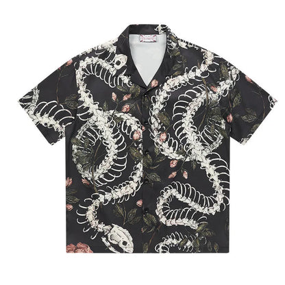 Original designer short sleeve Cuban collar shirt with floral pattern, loose fit, and acetate fibre fabric for summer wear.