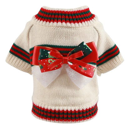 Red and green dog Christmas jumper showing festive design with size guide for dogs 1-9kg