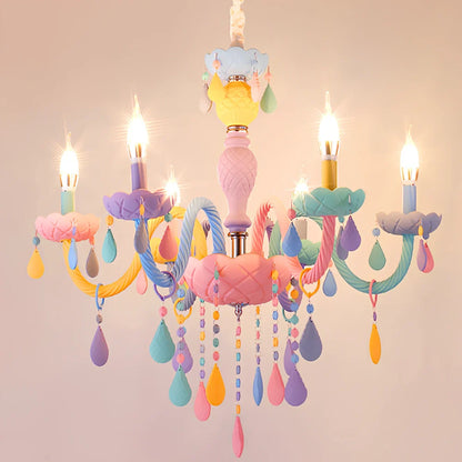 Macaron crystal glass pendant lamp with multiple heads providing bedroom illumination