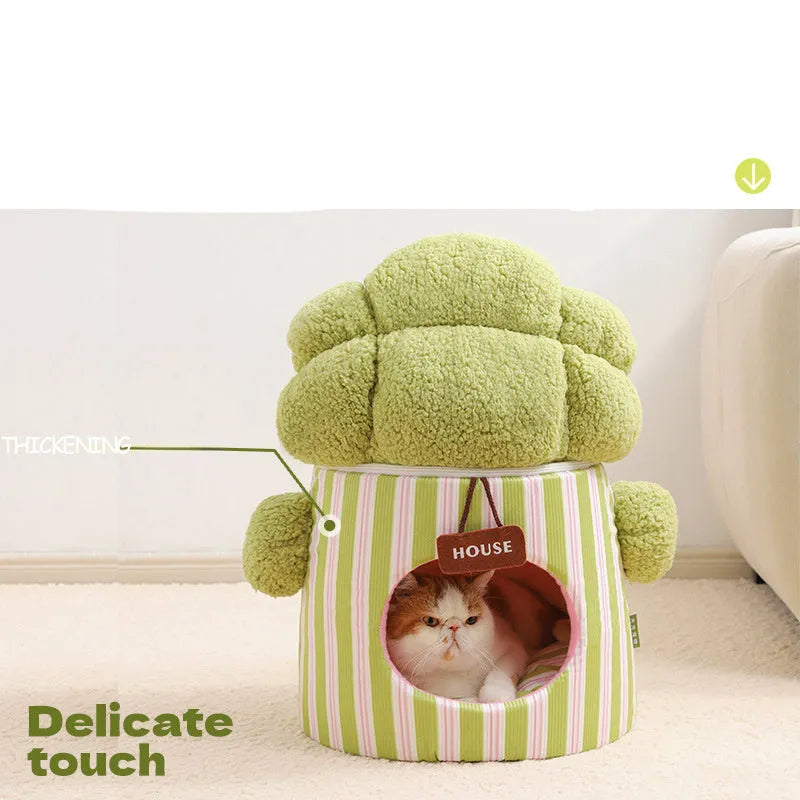 Cauliflower tree hole nest enclosed pet house for small dogs and cats in green colour