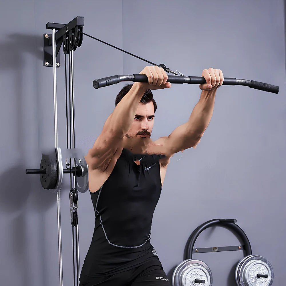 Steel fitness handles with PU grips and EVA padding for cable machine exercises