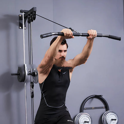Steel fitness handles with PU grips and EVA padding for cable machine exercises