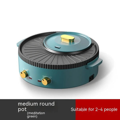 Green multifunctional hot pot and barbecue machine with 1400W power