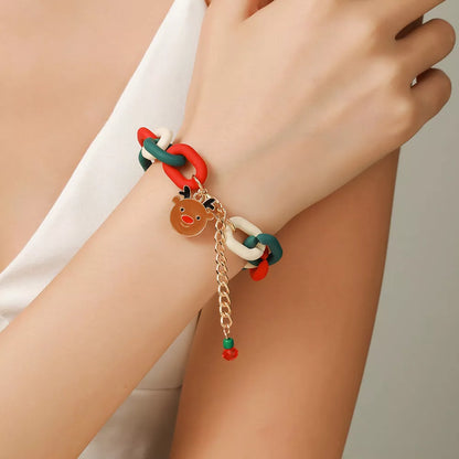 Festive Christmas Metal Chain Bracelet with Santa Claus and snowflake designs