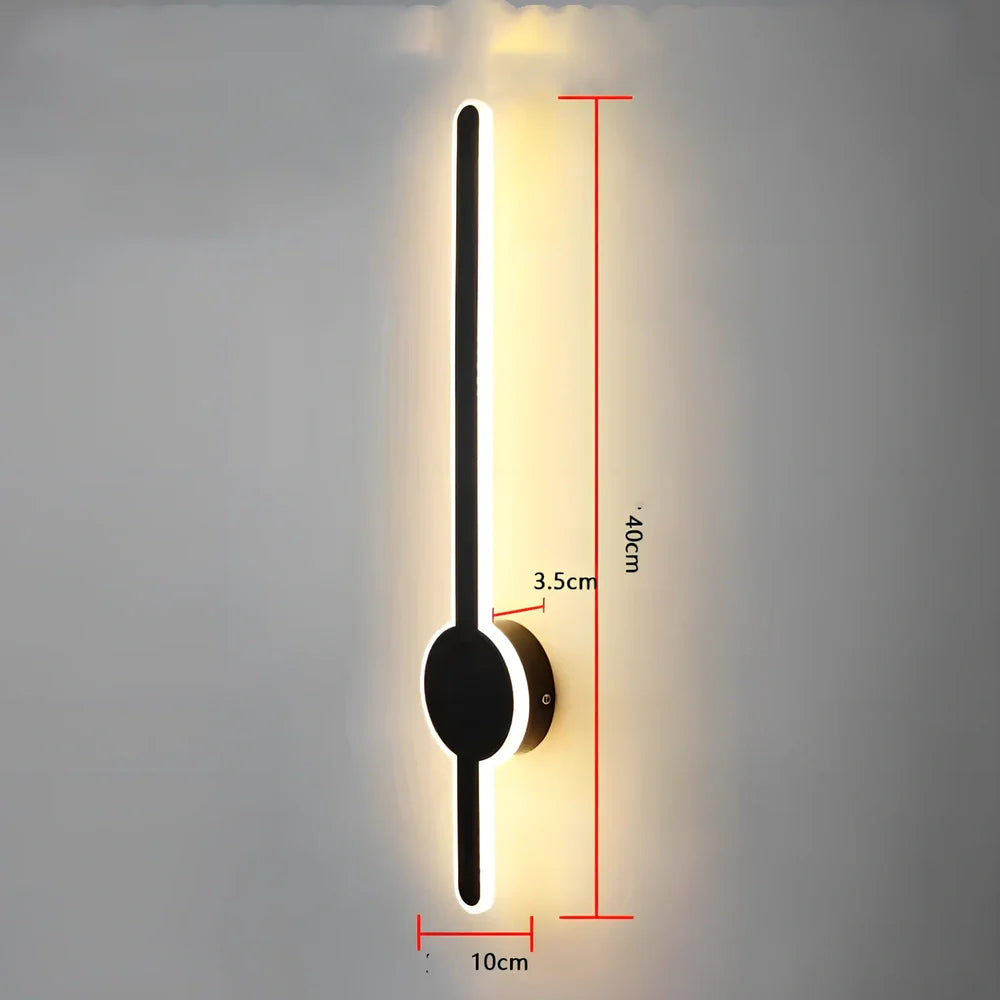 Minimalist LED wall light with frosted acrylic panel in black finish, 60cm length
