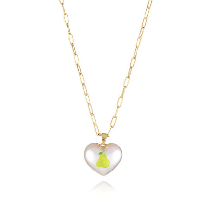 Geometric heart-shaped fruit pendant necklace on an adjustable metal chain
