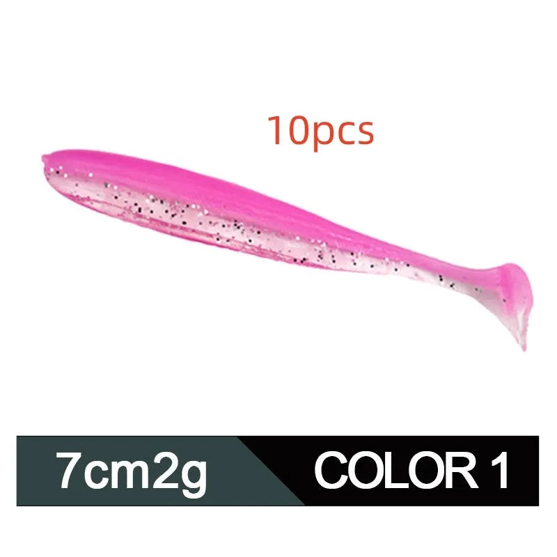 7cm soft worm fishing lure with two-tone T-tail in various colours for Mandarin fish and Topmouth Culter