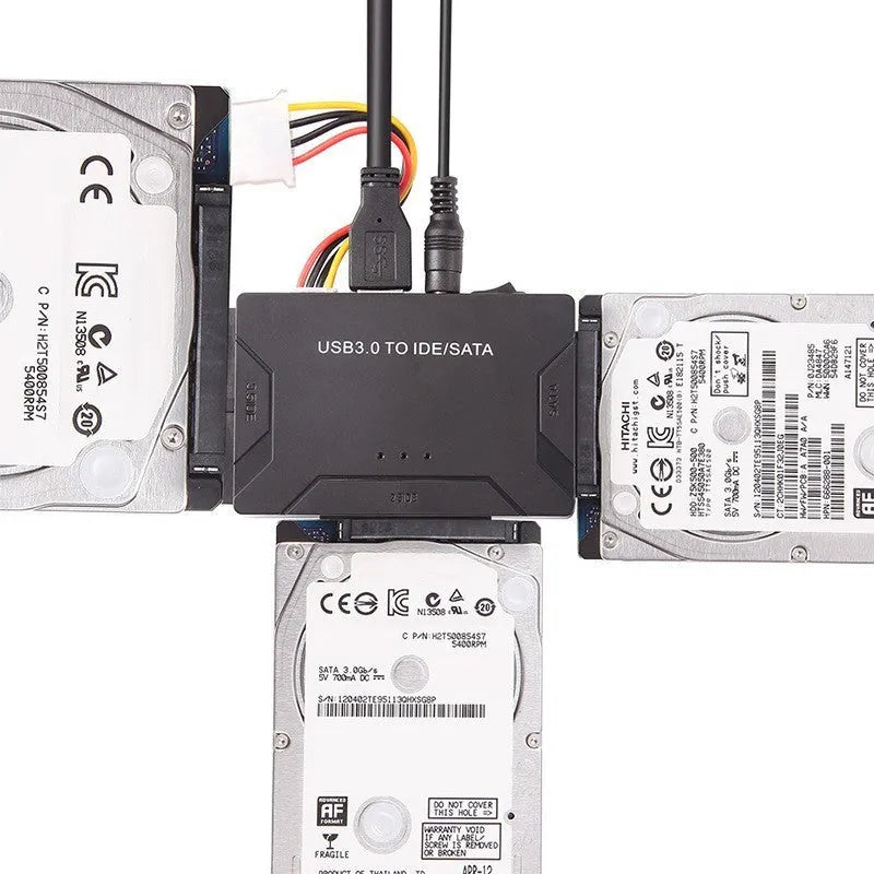 USB to IDE and SATA hard disk adapter with power supply and cables for desktop drive connectivity