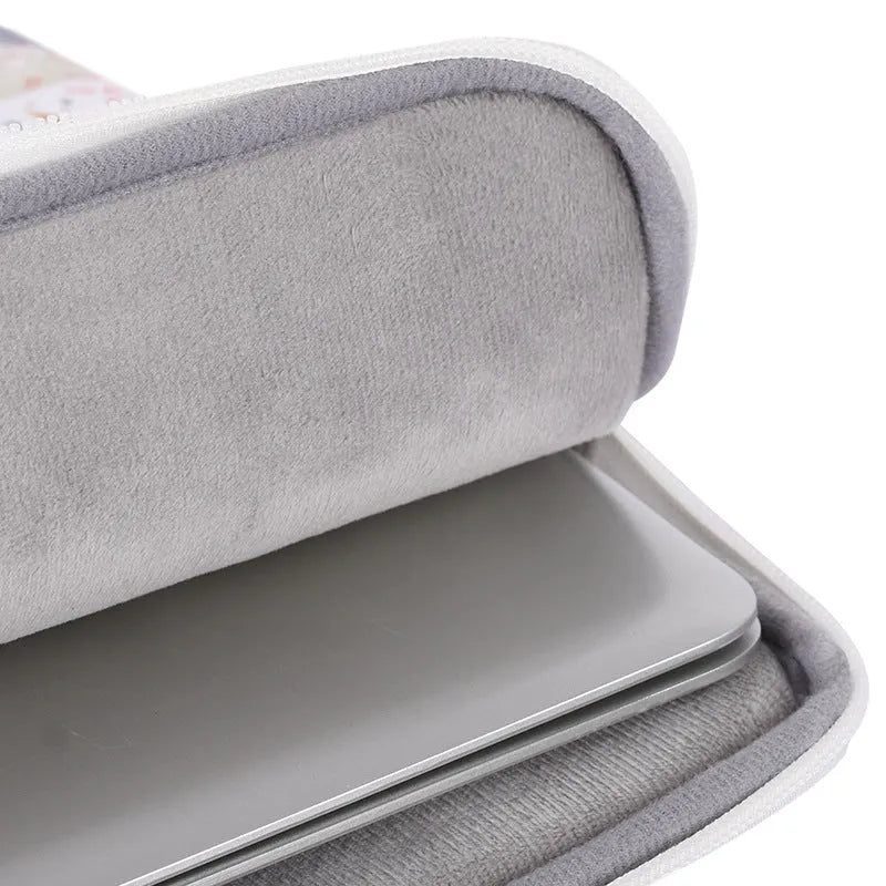 White waterproof 14-inch laptop sleeve with PU leather exterior showing clean design