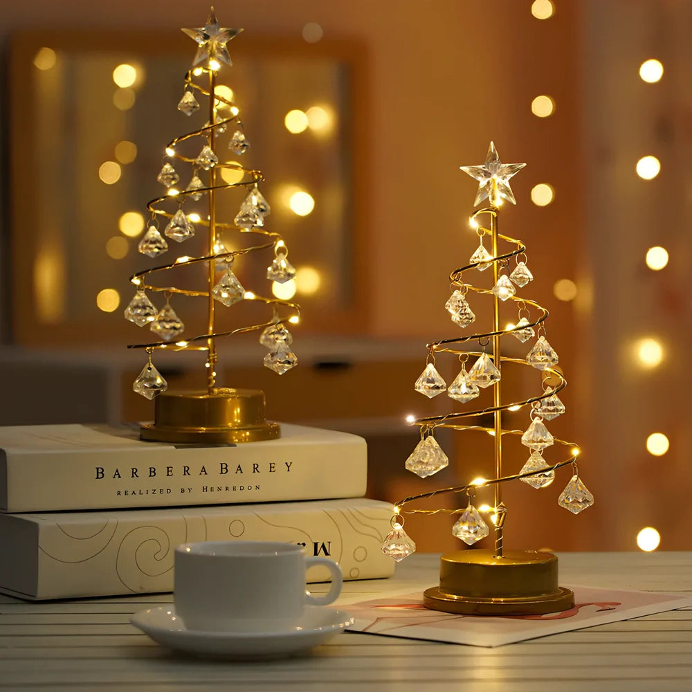 33cm tall crystal Christmas tree LED lights with warm white illumination and battery operation