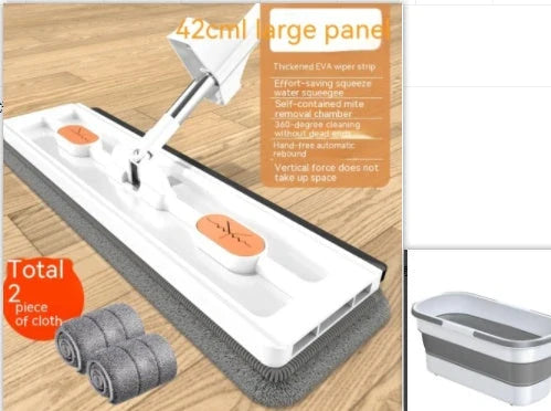360° Rotating Flat Mop with Stainless Steel Handle and Self-Contained Dewatering Scraper for Effortless Floor Cleaning