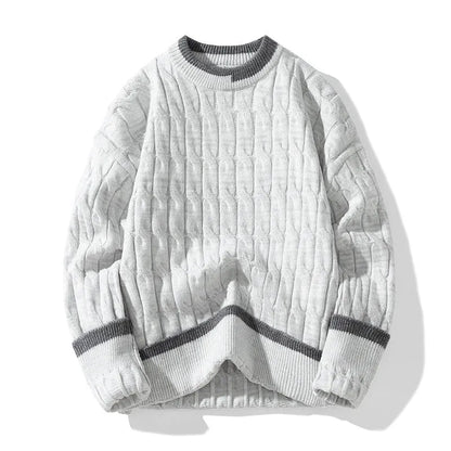 Men's loose fit modal acrylic pullover sweater in light blue on hanger