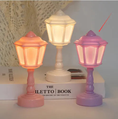 Retro pagoda styled night lamp with geometric design in light purple colour