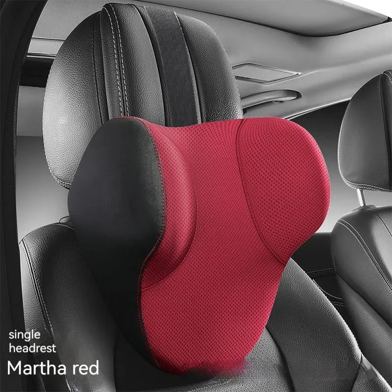 Memory foam car lumbar support pillow and headrest set in knitted fabric with hydrophobic latex filler