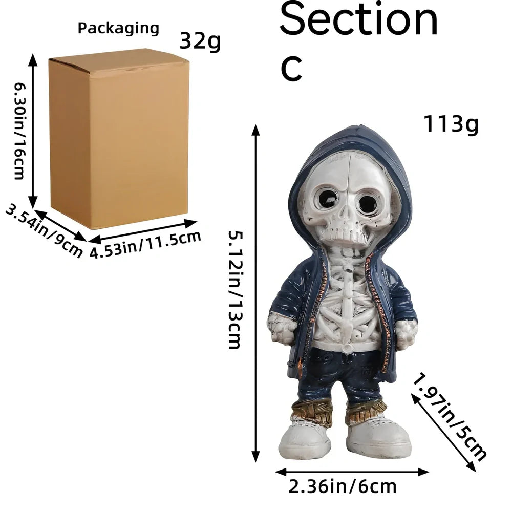 15cm tall resin skull ornament in navy blue colour with detailed moulding