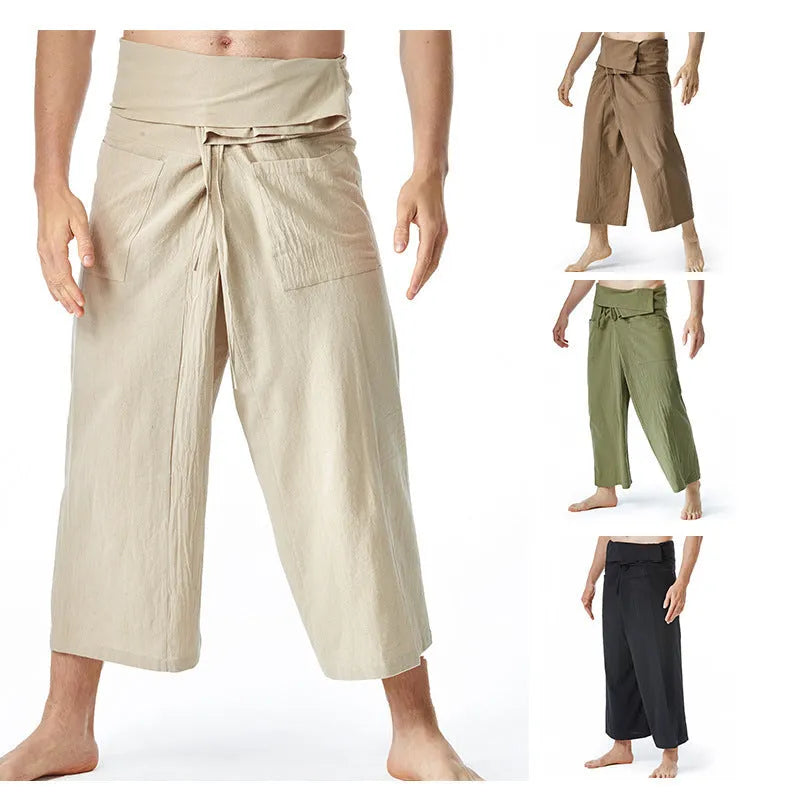 Loose harem yoga pants in solid colour with drawstring waist and straight leg, free size, linen listed