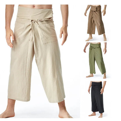 Loose harem yoga pants in solid colour with drawstring waist and straight leg, free size, linen listed
